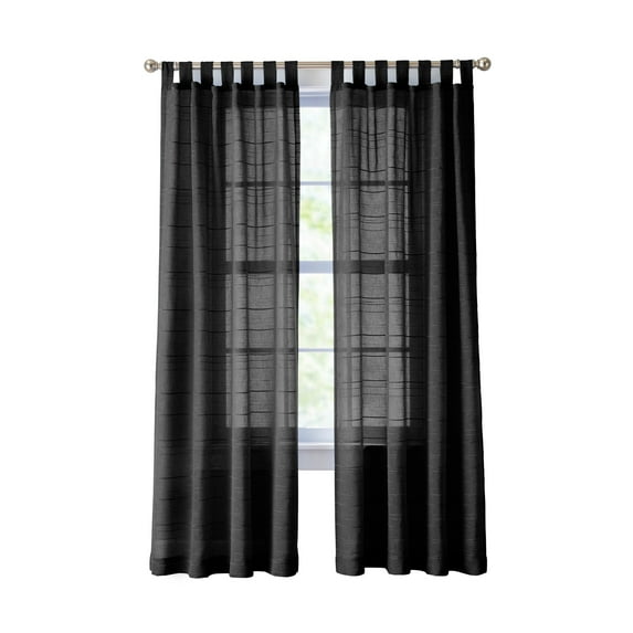 Mainstays Woven Stripe Sheer Tab Top Curtain, Single Panel, Black, 50" W x 84" L