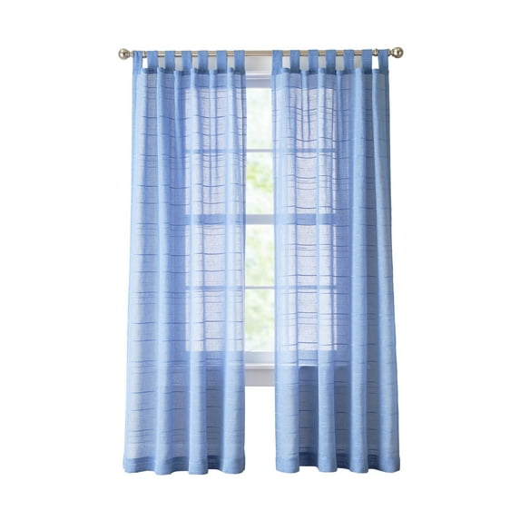 Mainstays Woven Stripe Sheer Tab Top Curtain, Single Panel, Blue, 50" W x 84" L