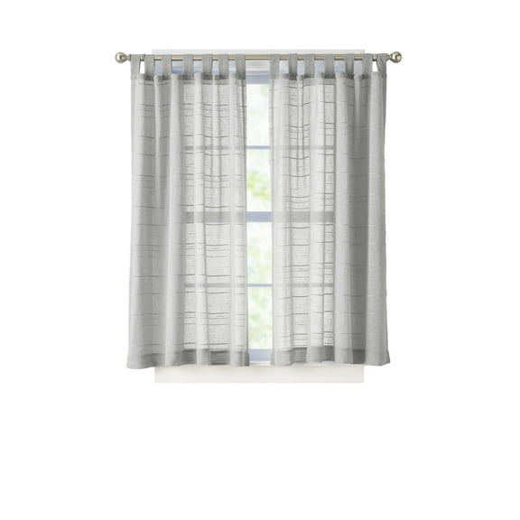 Mainstays Woven Stripe Sheer Tab Top Curtain, Single Panel, Silver, 50" W x 63" L