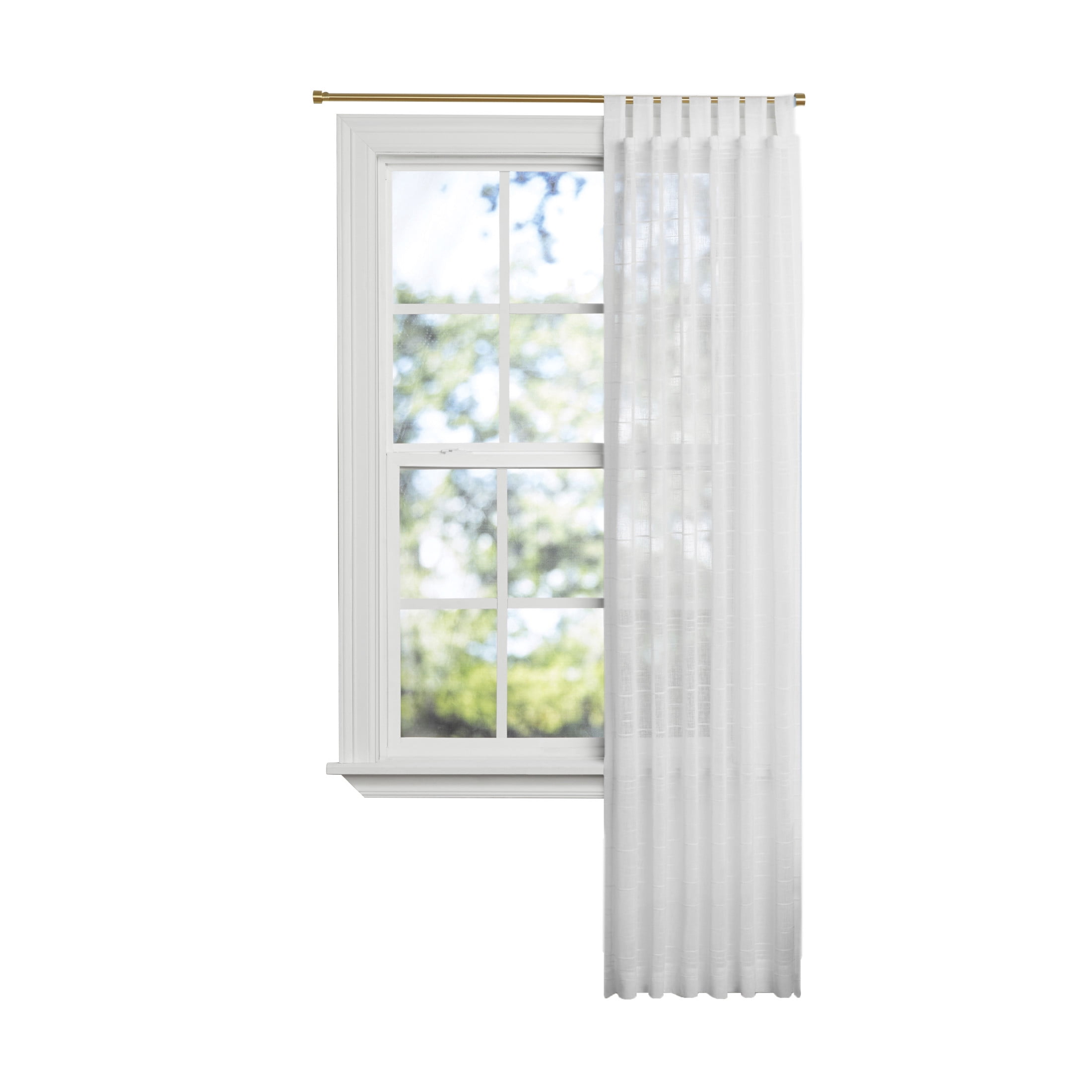 Mainstays Woven Stripe Arctic White Sheer Tab Top Single Curtain Panel, 50" W x 84'L