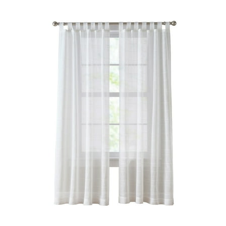 Mainstays Woven Stripe Sheer Tab Top Curtain, Single Panel, White, 50" W x 84" L