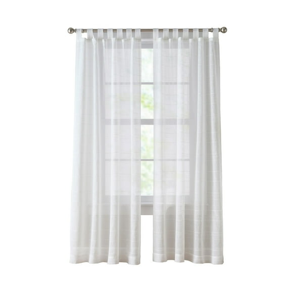 Mainstays Woven Stripe Sheer Tab Top Curtain, Single Panel, White, 50" W x 84" L