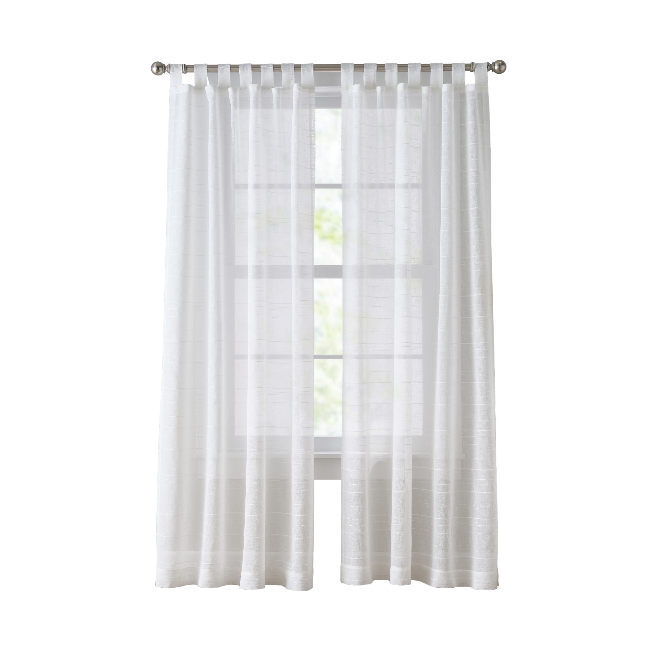 Mainstays Woven Stripe Sheer Tab Top Curtain, Single Panel, White, 50" W x 95" L - Walmart.com