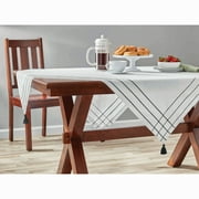 Mainstays Woven Table Throw, White with Black Border, 1 Count