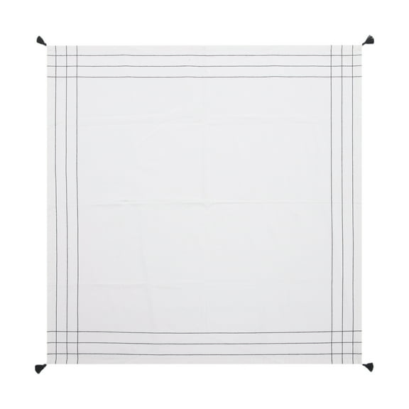 Mainstays Woven Table Throw, White with Black Border, 1 Count