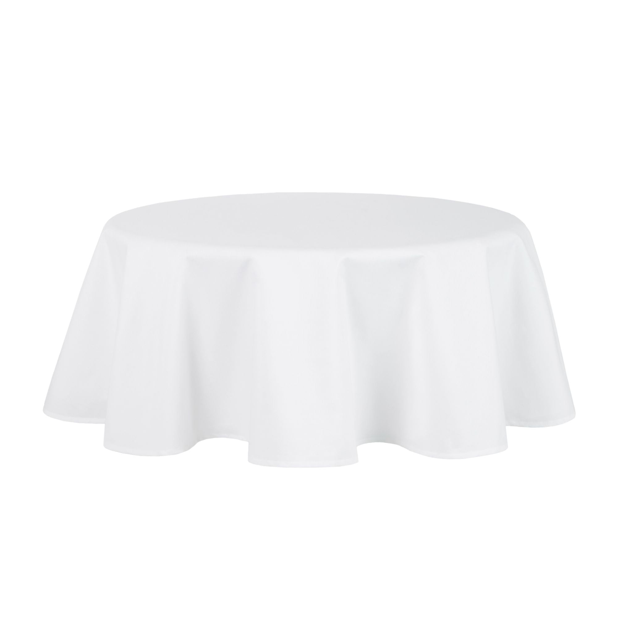 White Round Cotton-Polyester Fabric Tablecloth, 70 Inches