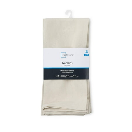 Mainstays Yale Solid Fabric Napkin Set, Beige, 18"W x 18"L, 4 Pieces