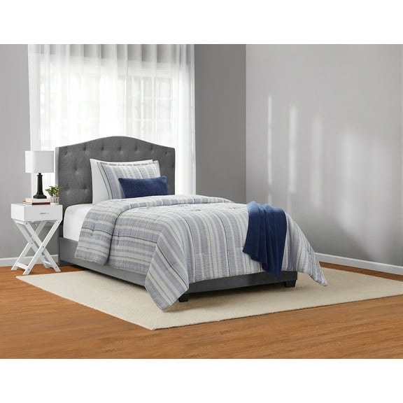 Mainstays Yarn Dyed Stripe 4-Piece Blue Comforter Set, Twin/Twin XL