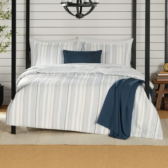 Mainstays Yarn Dyed Stripe 5-Piece Blue Comforter Set, Full/Queen