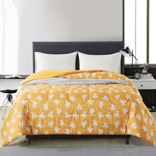 Mainstays Yellow Floral 4 Piece Bed in a Bag Comforter Set with Sheets