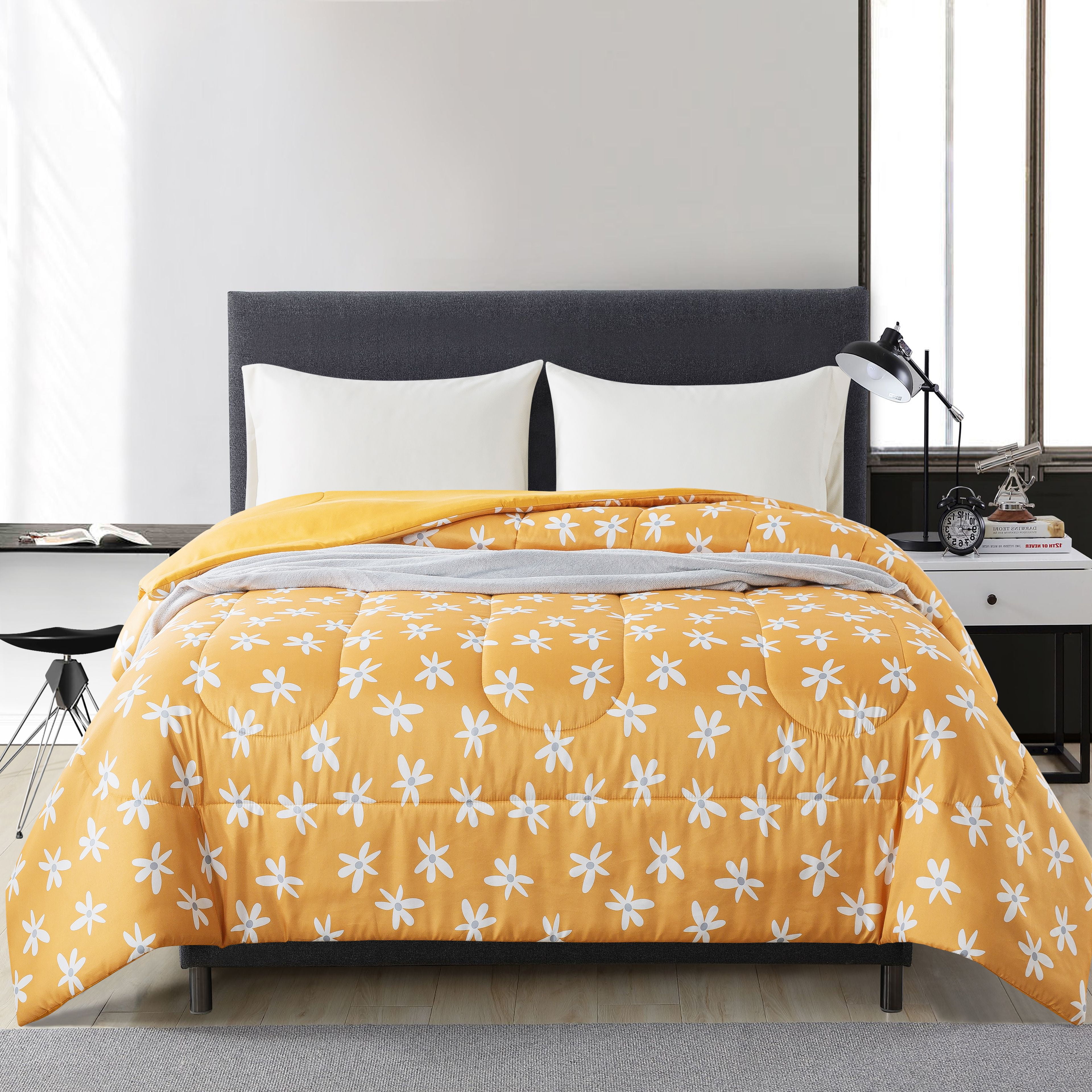 Mainstays Yellow Floral 5 Piece Bed in a Bag Comforter Set with Sheets and Plush Throw Full