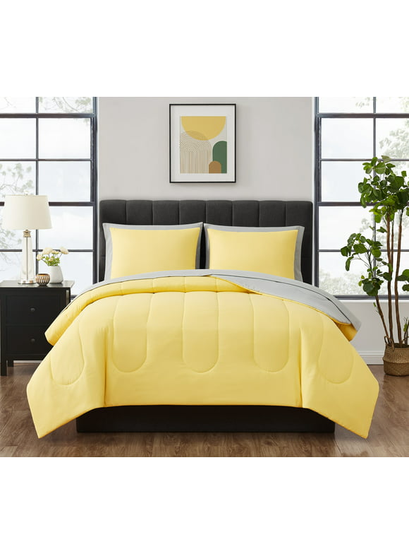 Mainstays Yellow Reversible 7-Piece Bed in a Bag Comforter Set with Sheets, Full