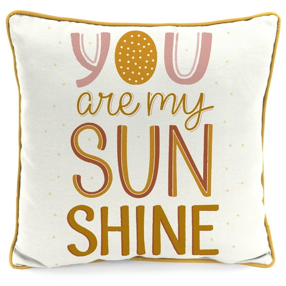 Mainstays You Are My Sunshine Reversible Outdoor Throw Pillow, 16", Cream and Multicolor Novelty