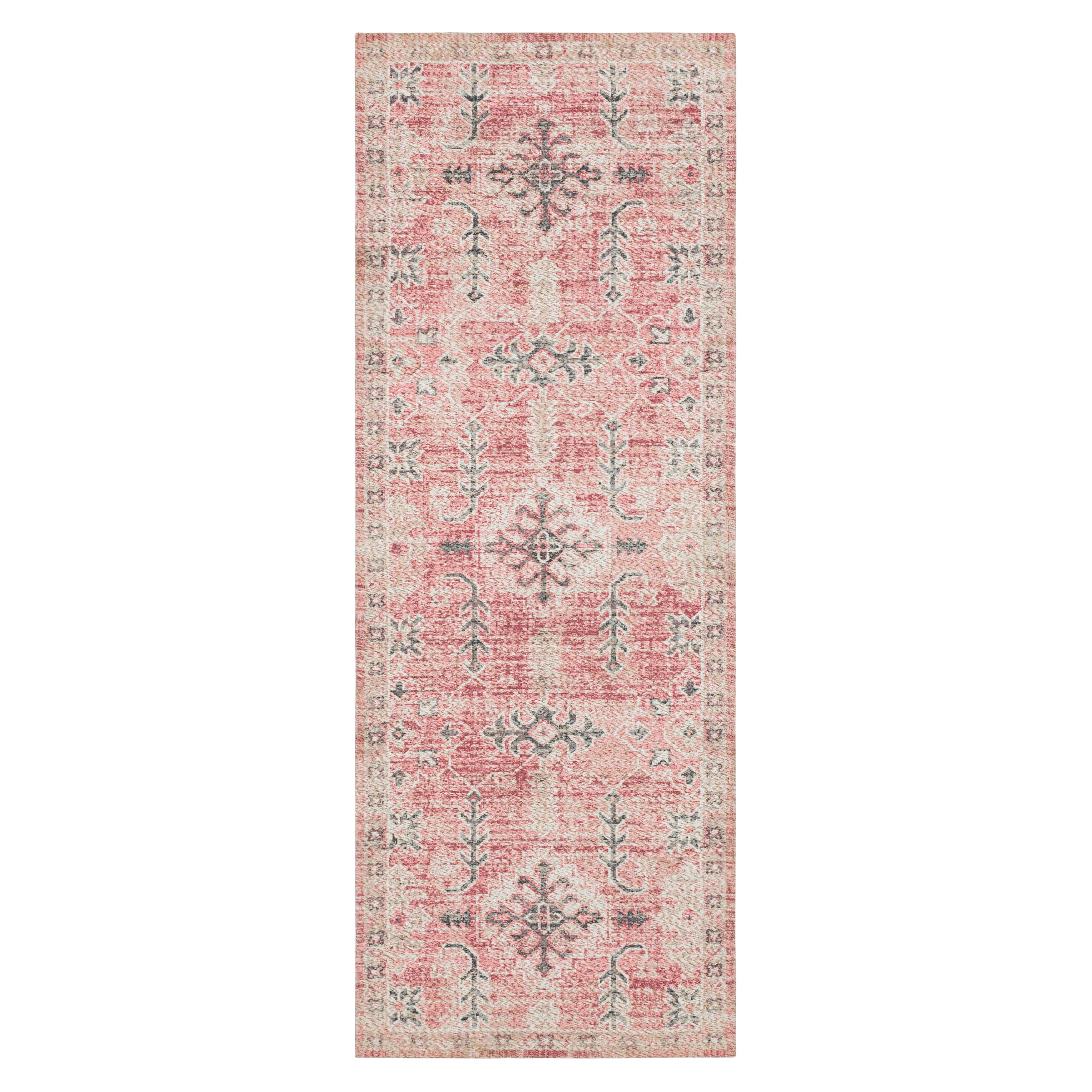 Mainstays Zula Indoor Runner Rug, Pink, 2 ft 6 in x 7 ft, Low Pile, Stain- and Fade-Resistant Polyester