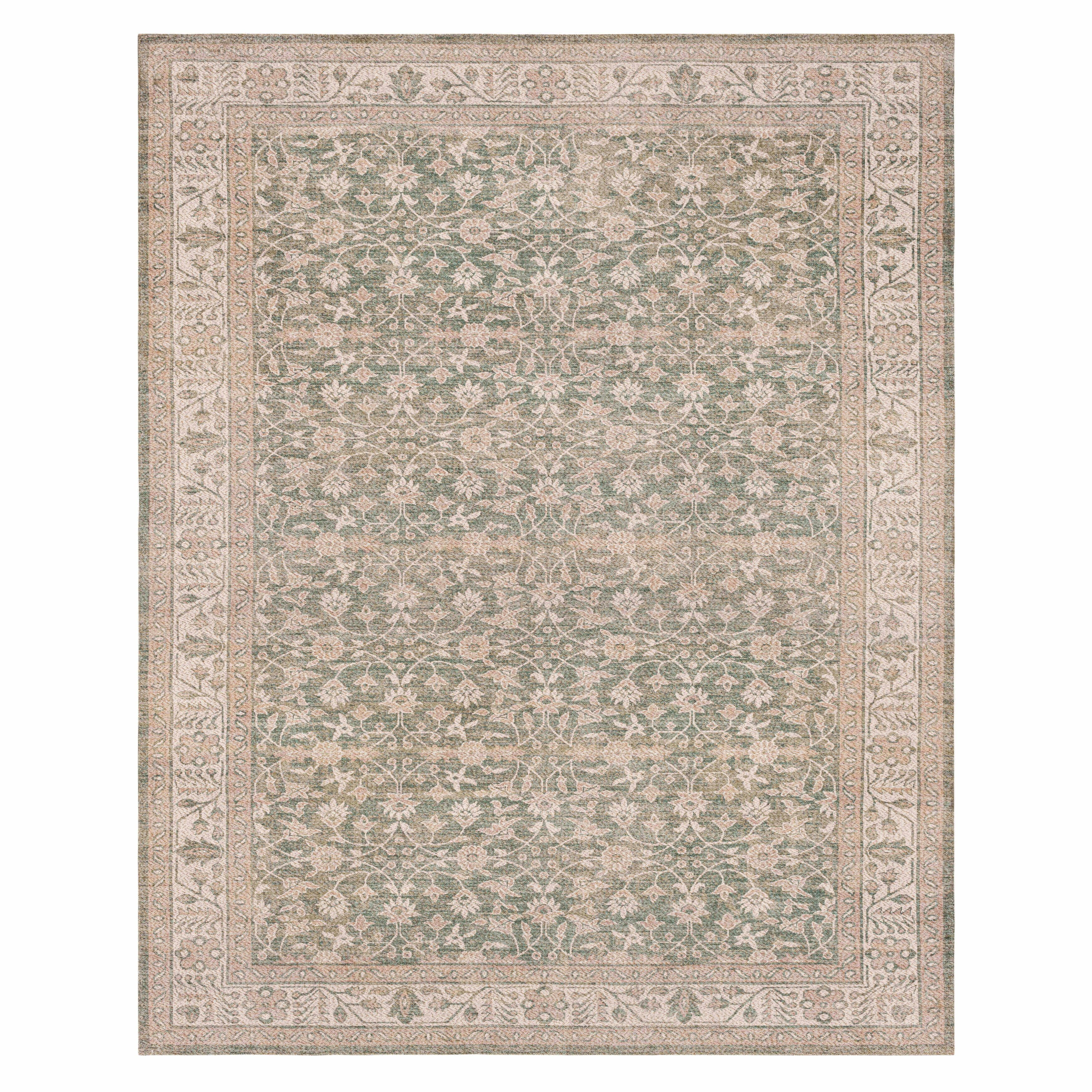 Mainstays Zula Jardin Indoor Area Rug, Low Pile Stain and Fade Resistant Polyester, Green, 8 ft x 10 ft