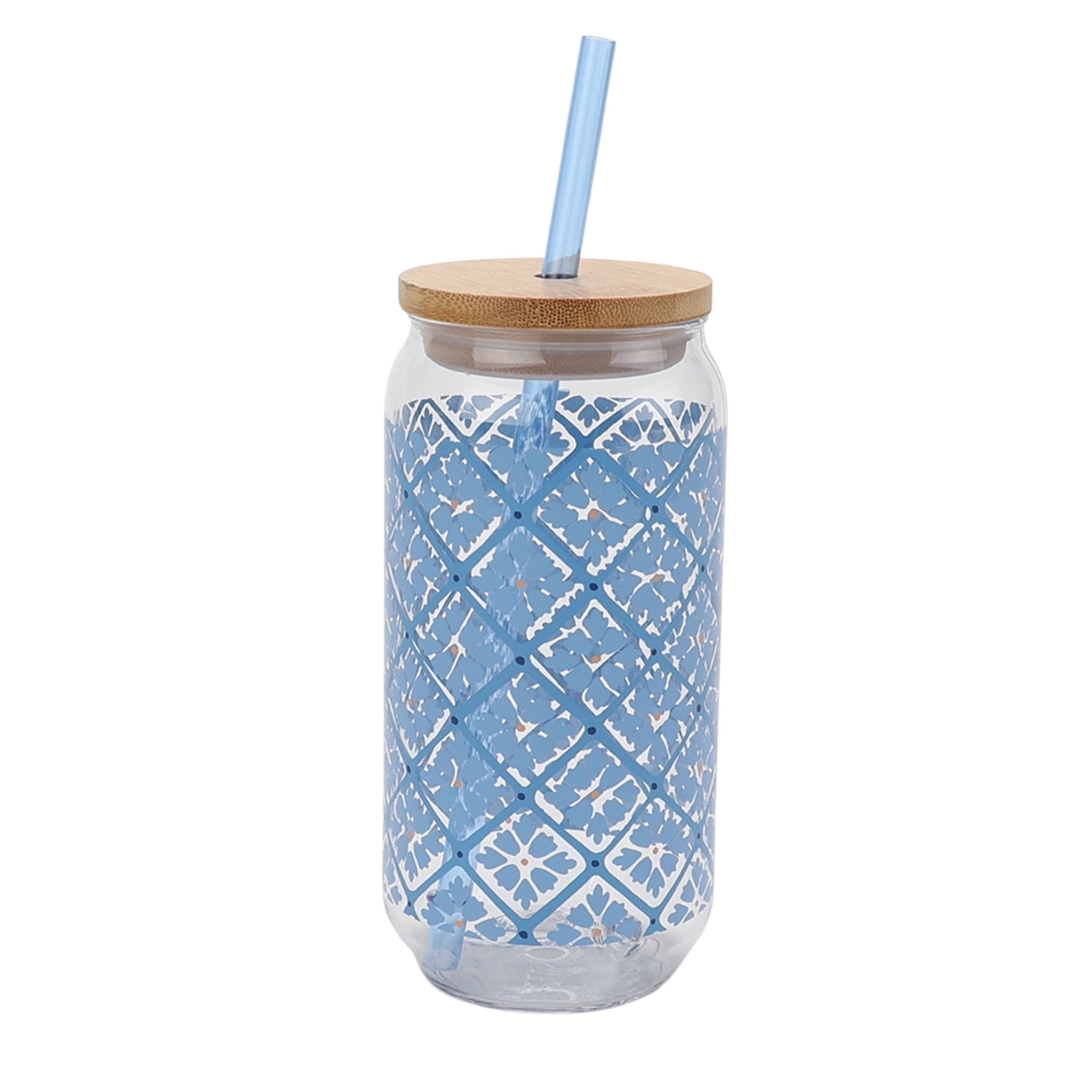 Mainstays by Becky G. & Alejandra 20-Ounce Acrylic Can Shape Tumbler, Blue Tile Pattern
