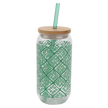 Mainstays by Becky G. & Alejandra 20-Ounce Acrylic Can Shape Tumbler, Green Tile Pattern