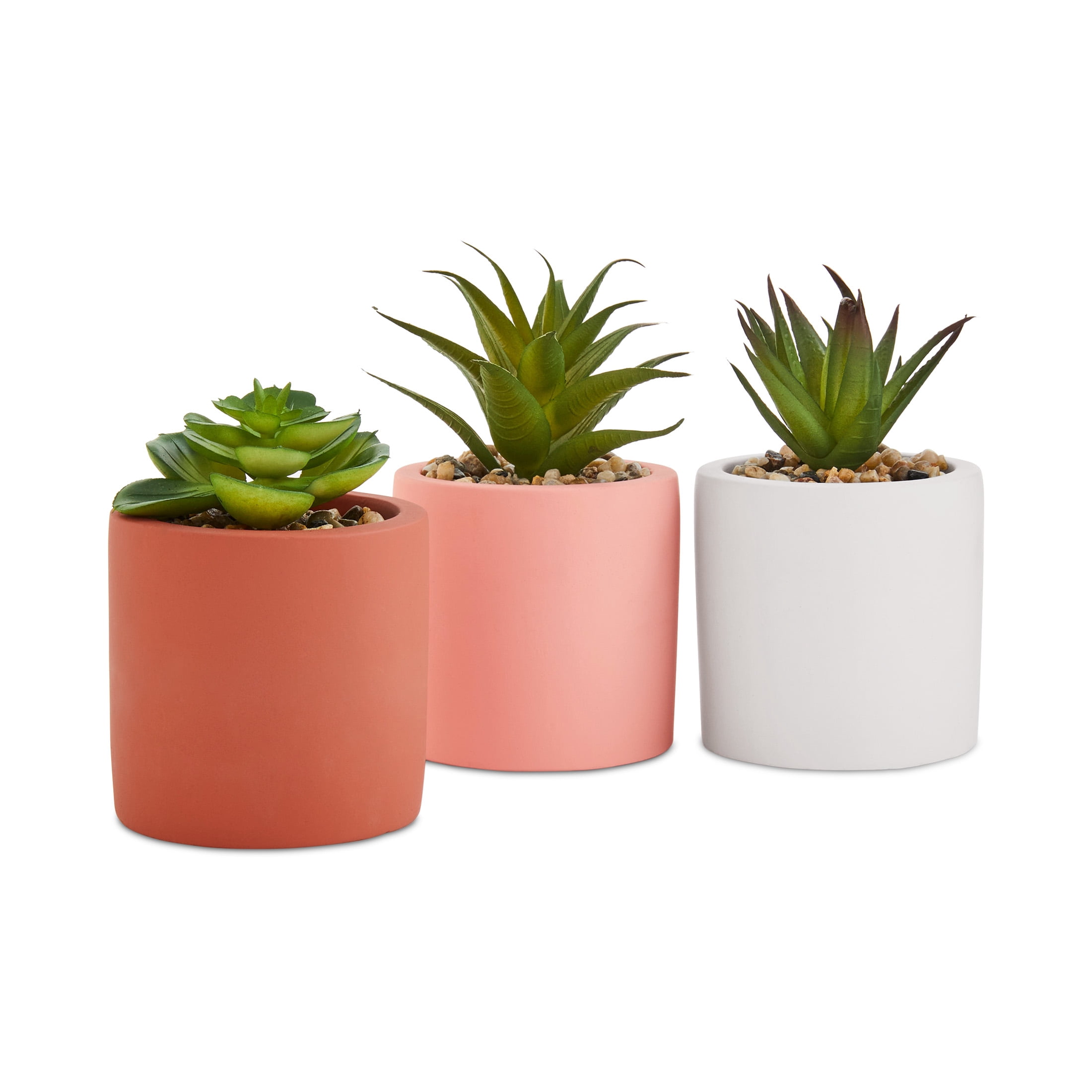 Mainstays by Becky G. & Alejandra 5.5" Artificial Succulent Plants in Orange, Mimosa & White Modern Ceramic Planters (3 Count)