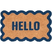 Mainstays by Becky G. & Alejandra Coir Outdoor Mat, Hello with Blue Border, 18" x 30"