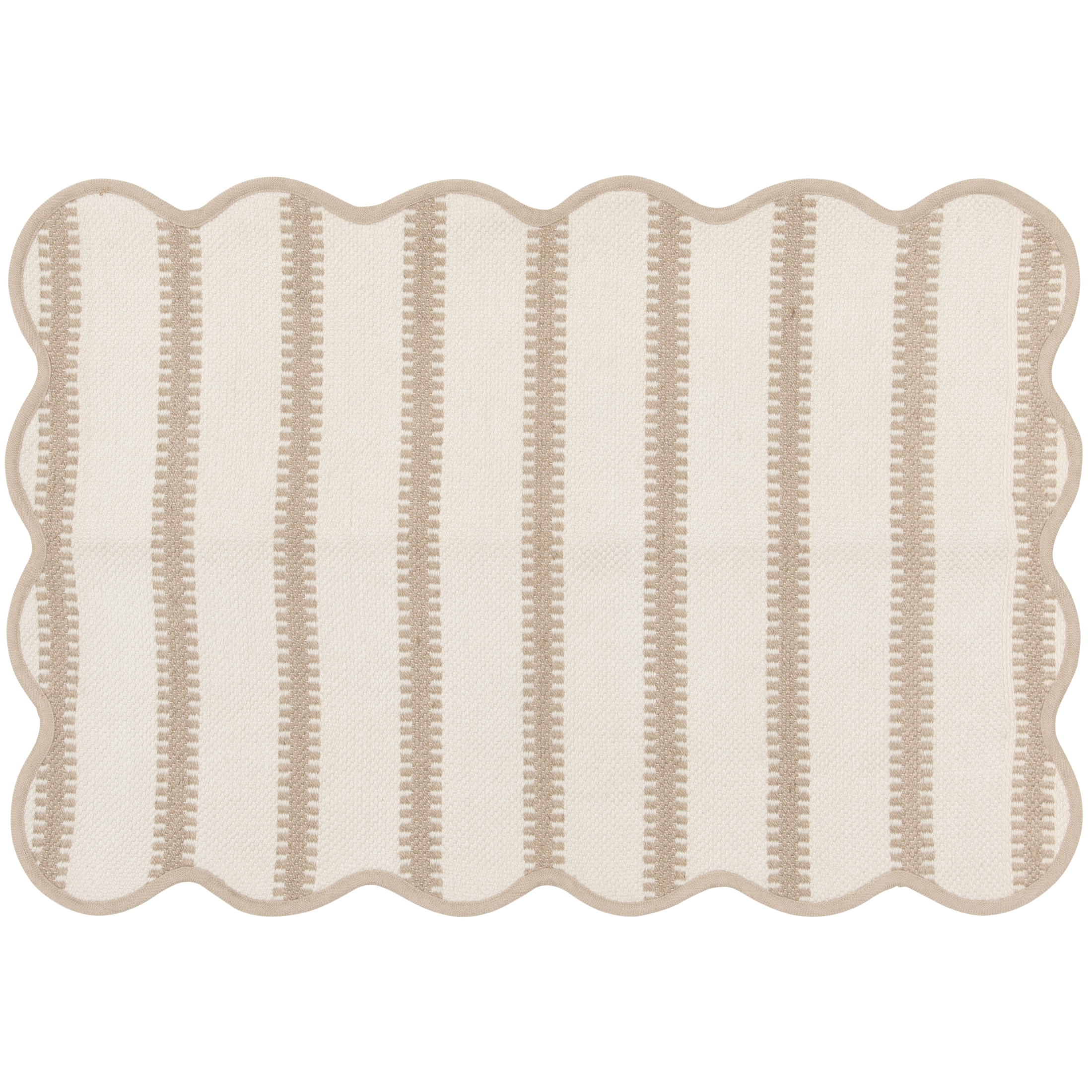 Mainstays by Becky G. & Alejandra Polyester Scallop Layering Rug, Papyrus Beige Stripe, 24" x 36"
