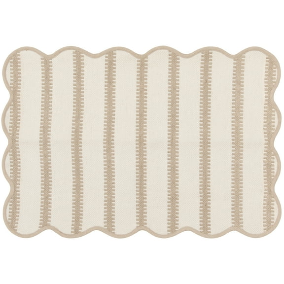 Mainstays by Becky G. & Alejandra Polyester Scallop Layering Rug, Papyrus Beige Stripe, 24" x 36"