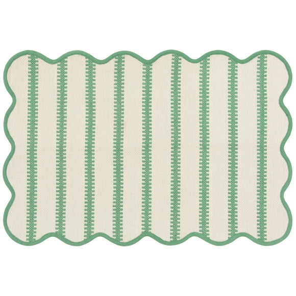 Mainstays by Becky G. & Alejandra Polyester Scallop Layering Rug, Green Stripe, 24" x 36"
