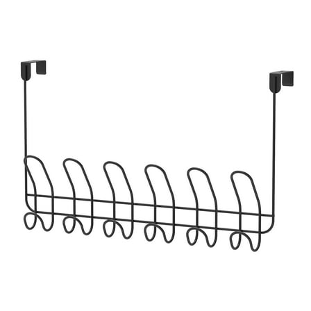 Mainstays Over-the-Door 6-Hook Rack, Hanging Storage for Towels, Robes, No Drilling, Matte Black