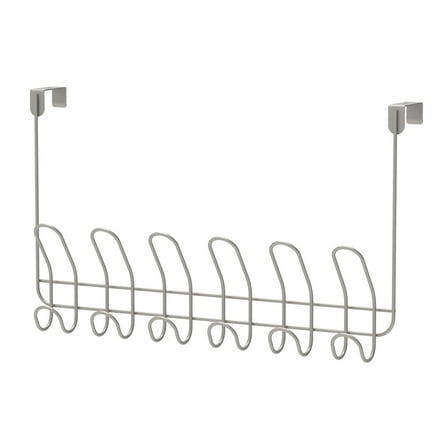 Mainstays Over-the-Door 6-Hook Rack, Storage for Towels, Robes, Clothes, No Drilling, Satin Nickel