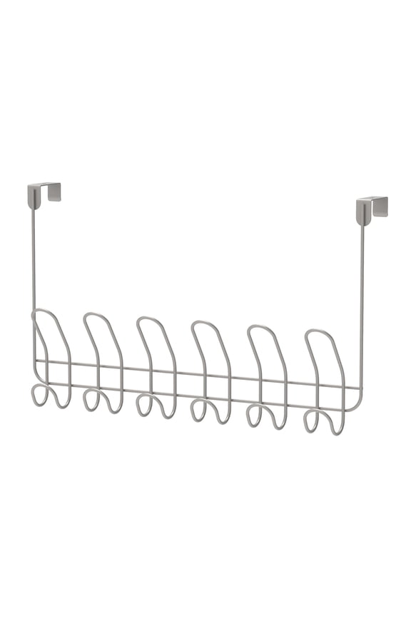 Over-the-Door 6-Hook Rack, Storage for Towels, Robes, Clothes, No Drilling, Satin Nickel