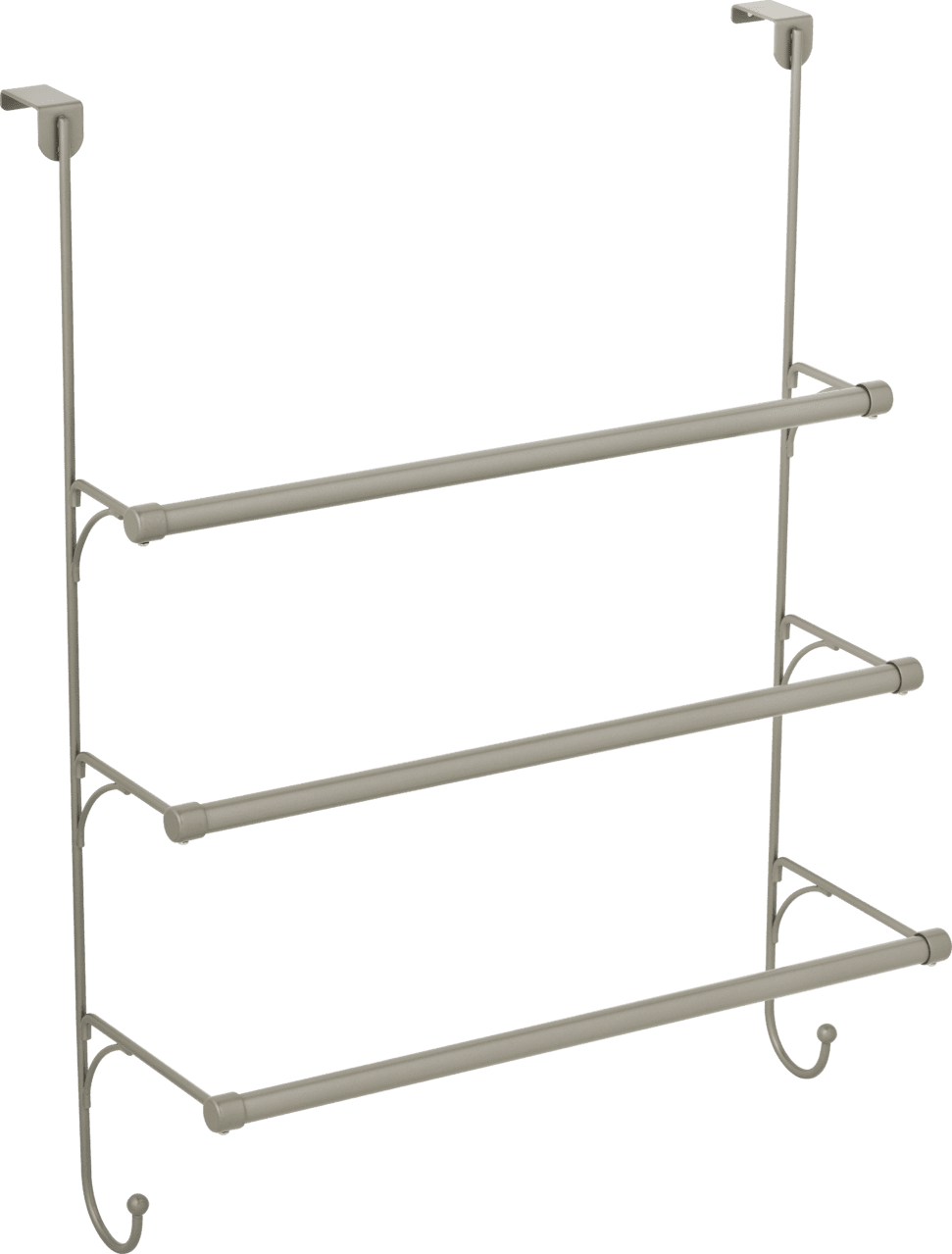Mainstays over the Door Triple Towel Rack With 2 Hooks, Bathroom Hanging Organizers, Polished Chrome, Count 1