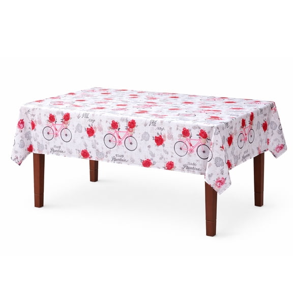 Mainstream Vintage Bike Roses, Butterflies and Hearts Polyester Tablecloth, 60 x 102 Inches