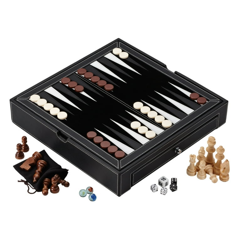 Main Street Classics 5-in-1 Game Set, Chess, Checkers, Backgammon