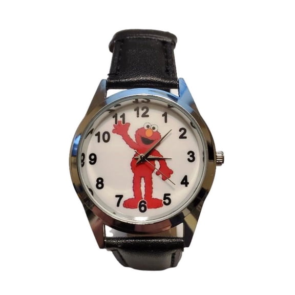 Mainstreet Classics Elmo Character Wristwatch, Black Leather Band