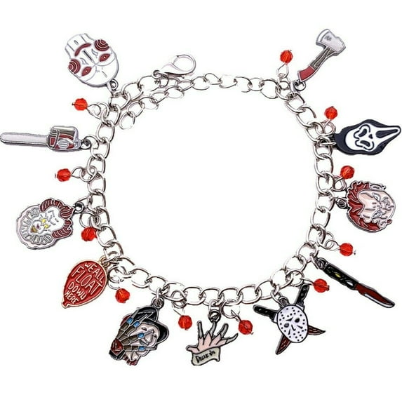 Mainstreet Classics Horror Movie Charm Bracelet Metal, 8" Long, Includes 11 Charms