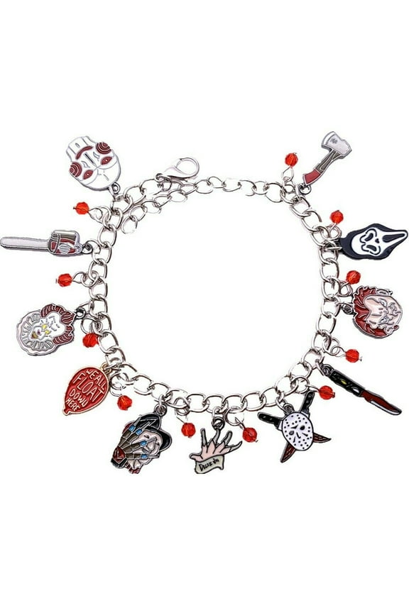 Mainstreet Classics Horror Movie Charm Bracelet Metal, 8" Long, Includes 11 Charms