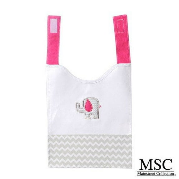 Mainstreet Collection Pink and Grey Chevron Baby Girl with Elephant Embroidery Wipeable Coated Canvas Bib