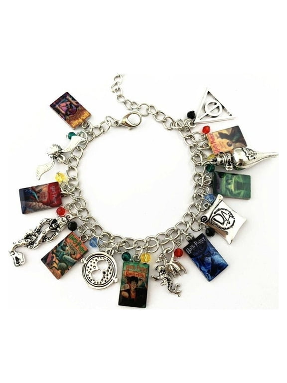 Harry Potter Books and Logo Charm Metal Novelty Charm Bracelet
