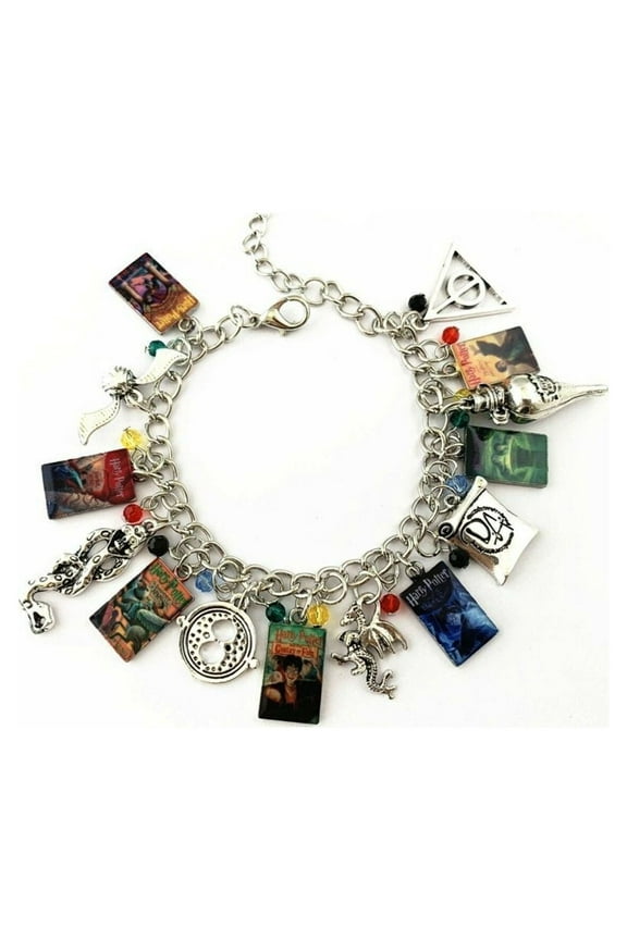 Harry Potter Books and Logo Charm Metal Novelty Charm Bracelet
