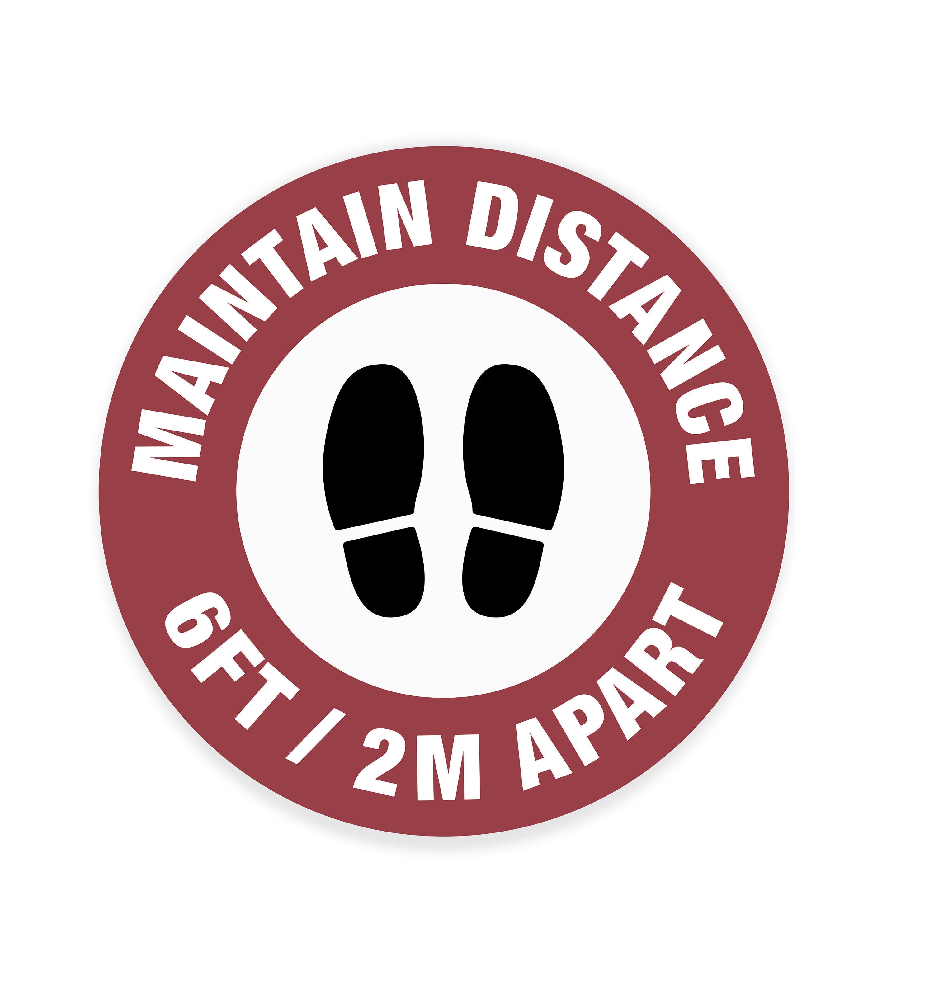 "Maintain Distance" Non Slip Vinyl Floor sign - 10" Diameter Round