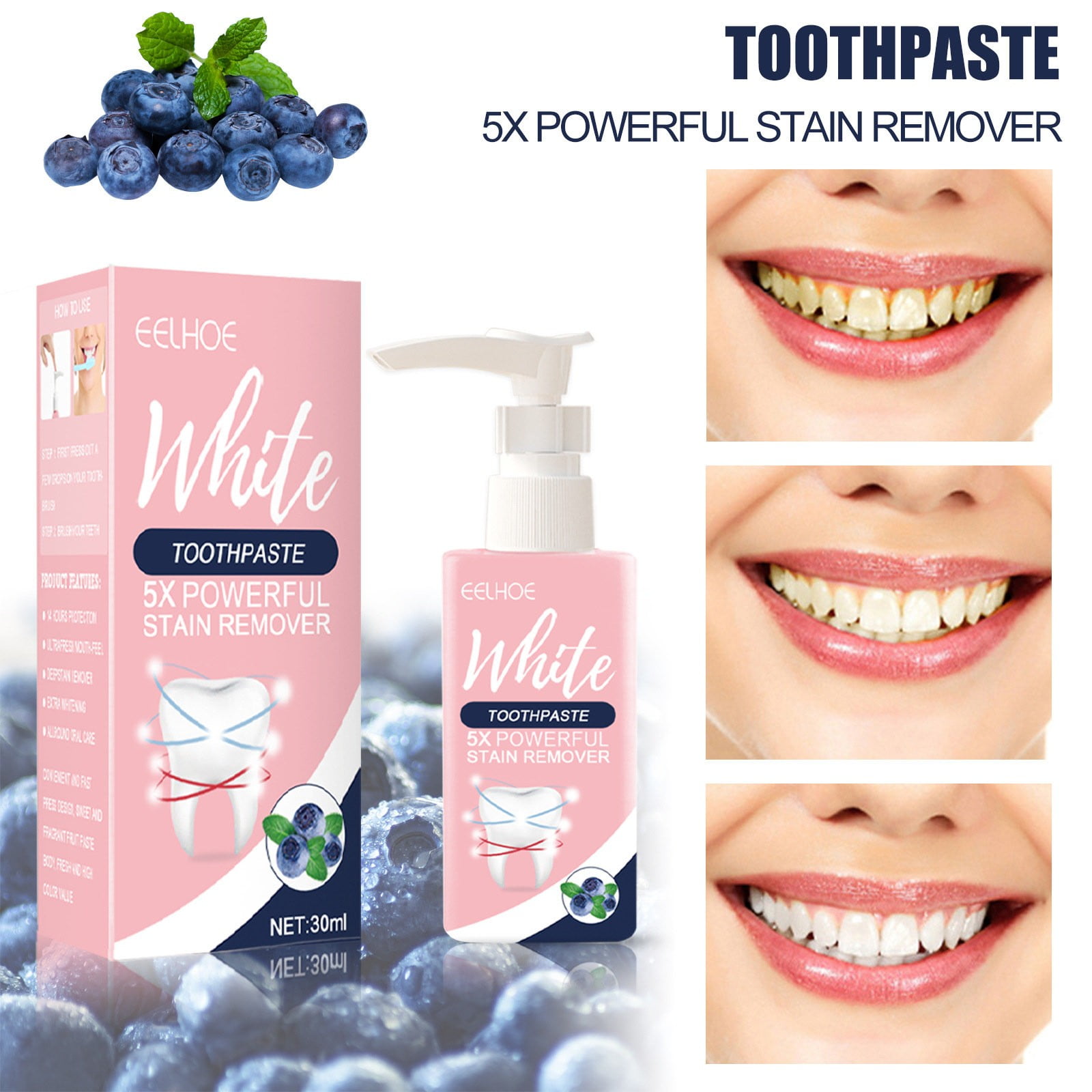 Maintaining clean teeth Stain Removing Toothpaste, Baking Fruit Blueberry Toothpaste, Pressing