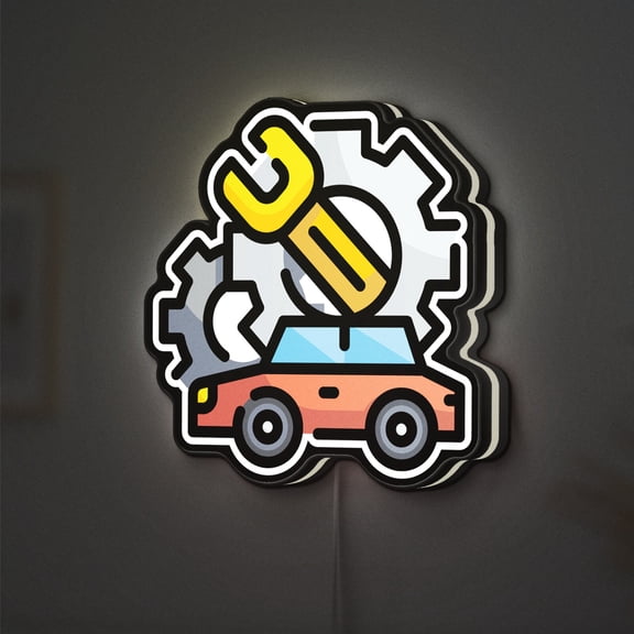Maintenance 3D Novelty Light Box, Car Service and Repair Decor, Garage Wall Art (Width 8 inch, 20cm)