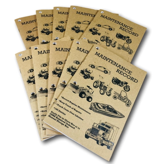 Maintenance Record, Service Repair Log Book, 10pk.: Automotive, Recreational Vehicle, Construction Equipment, Tractor, Truck, Boat, Auto, OSHA Approved (10)