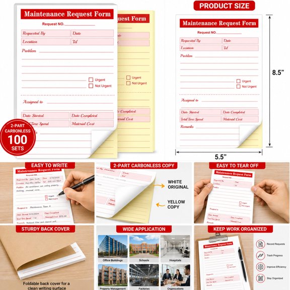 Maintenance Request Book 2 Part Carbonless 50 Sets 100 Pcs Per Book