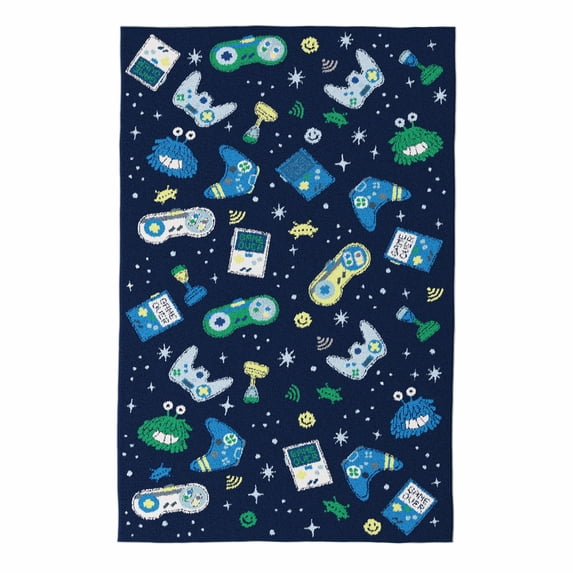 Mainstays Kids Game On Blue Green Indoor Area Rug, 3'x4'x8"