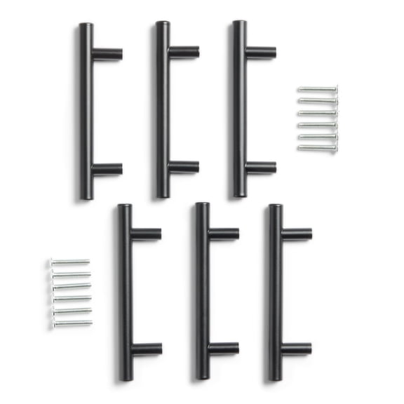 Mainstays 3-Inch Matte Black Bar Cabinet Pulls for Kitchen Cabinets and Drawers, Hardware Included, 6 Pack