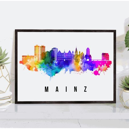 Mainz Germany Skyline Wall Art Print With Landmark City Illustration And Office Decor