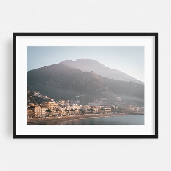 Maiori & Mountains, Amalfi Coast - Maiori Campania Italy Photography Black Framed Wall Art Print 12 x 18 inches