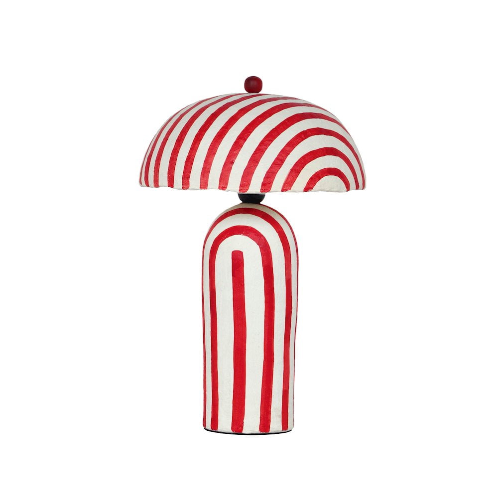 Maiori Red and White Striped Papier Mache Table Lamp