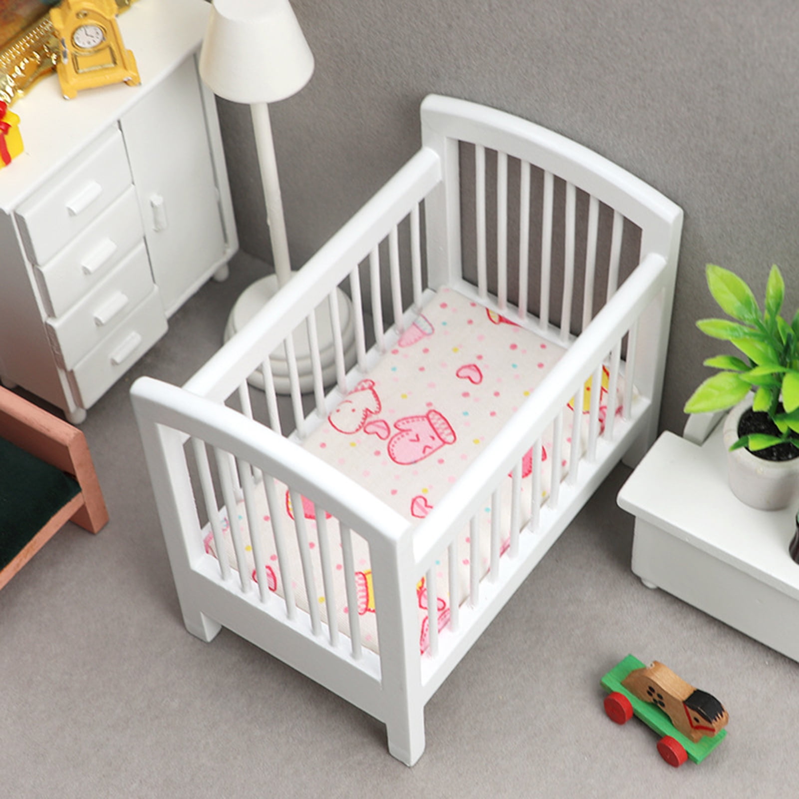 Mairbeon 1.12 Doll House Baby Bed Anticrack Handrail Small And Three