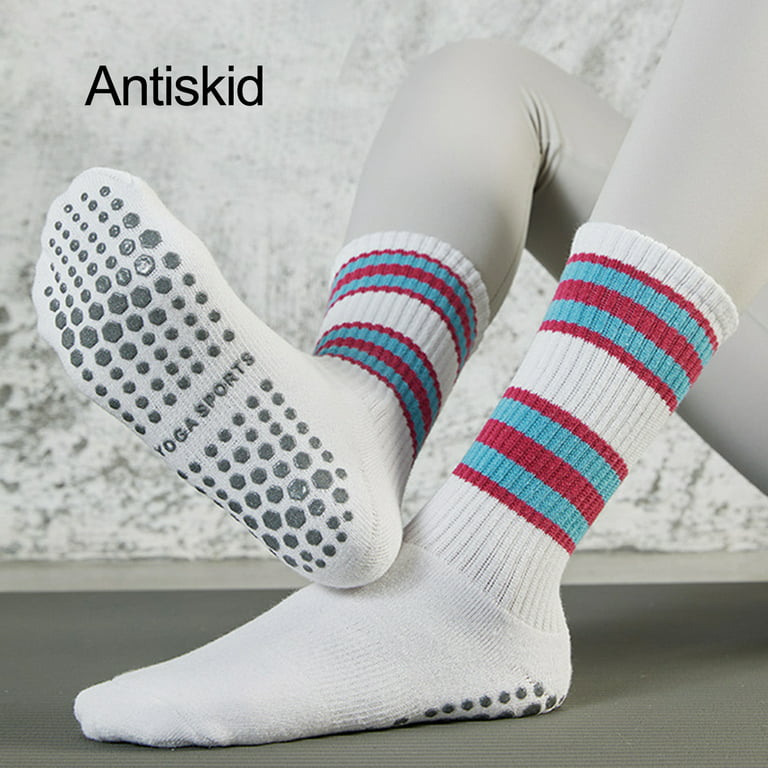 Mairbeon 1 Pair Thermal Socks Friendly to Skin Highly Elastic Non-Slip  Sweat Absorption Stripe Pattern Keep Warm Cotton Winter Women Fitness Yoga  Long